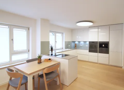 Wohnbereich mit offener Küche.