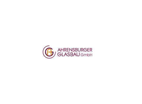 Logo des Unternehmens Ahrensburger Glasbau mit stilisiertem Glas-Icon in Rot und Gelb.