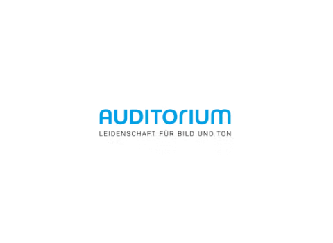 Logo des Unternehmens Auditorium in blauer Schrift.