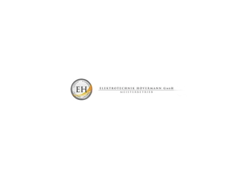 Logo von Elektrotechnik Hövermann mit Rundem EH-Siegel in Gold, Grau und Schwarz.