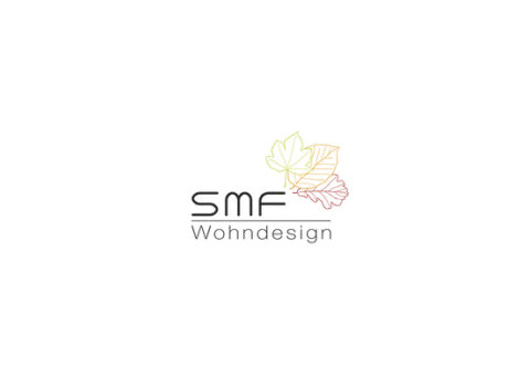 Logo von SMF Wohndesign mit dreifarbigem Blattsymbol in Grün, Orange und Rot sowie schwarzer Schrift.